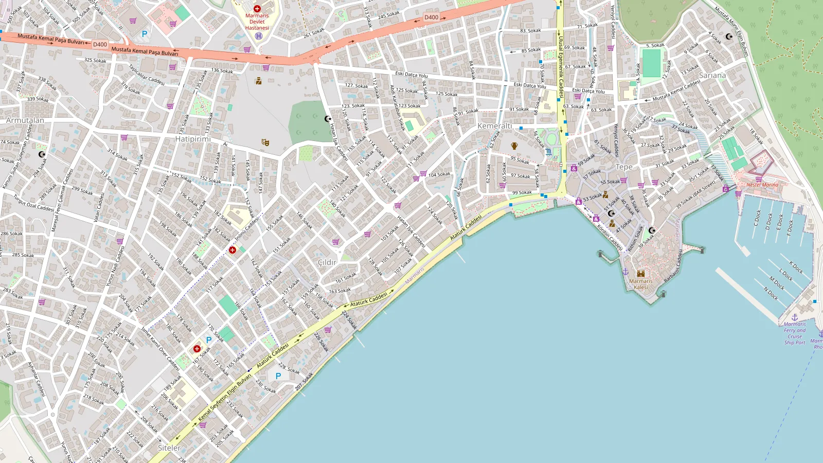 Map showing the Marmaris Daily Tour office in Kemeraltı, Marmaris